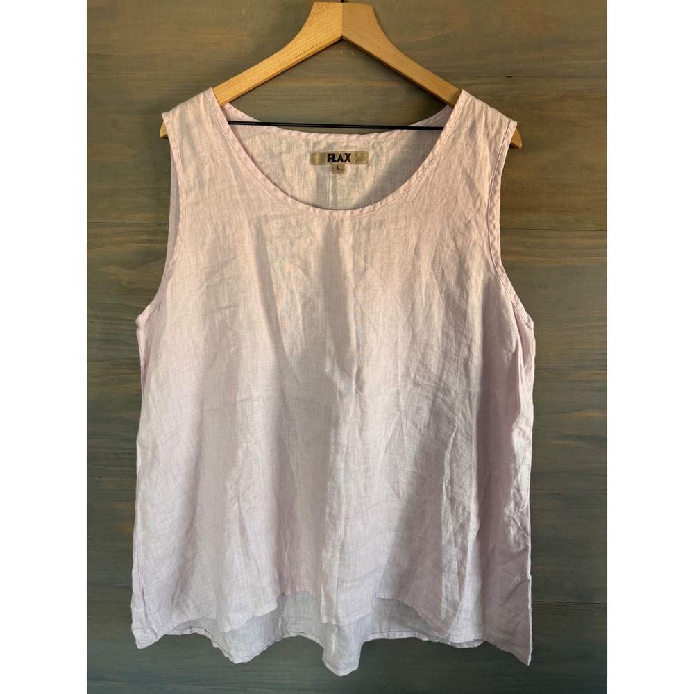 Flax Linen Tank Top Lavender Purple Sleeveless Scoop Neck Relaxed Fit Large